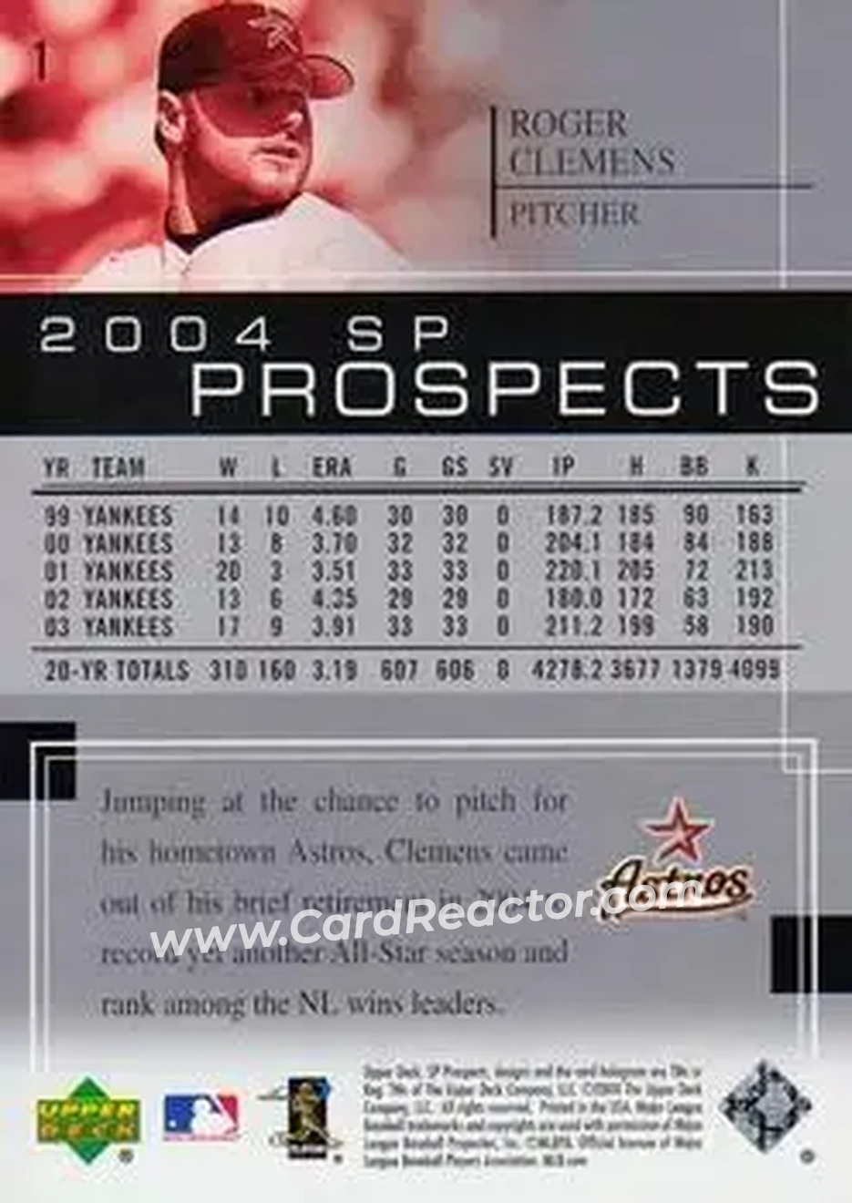 2004 SP Prospects #1 - Roger Clemens - Houston Astros - Back