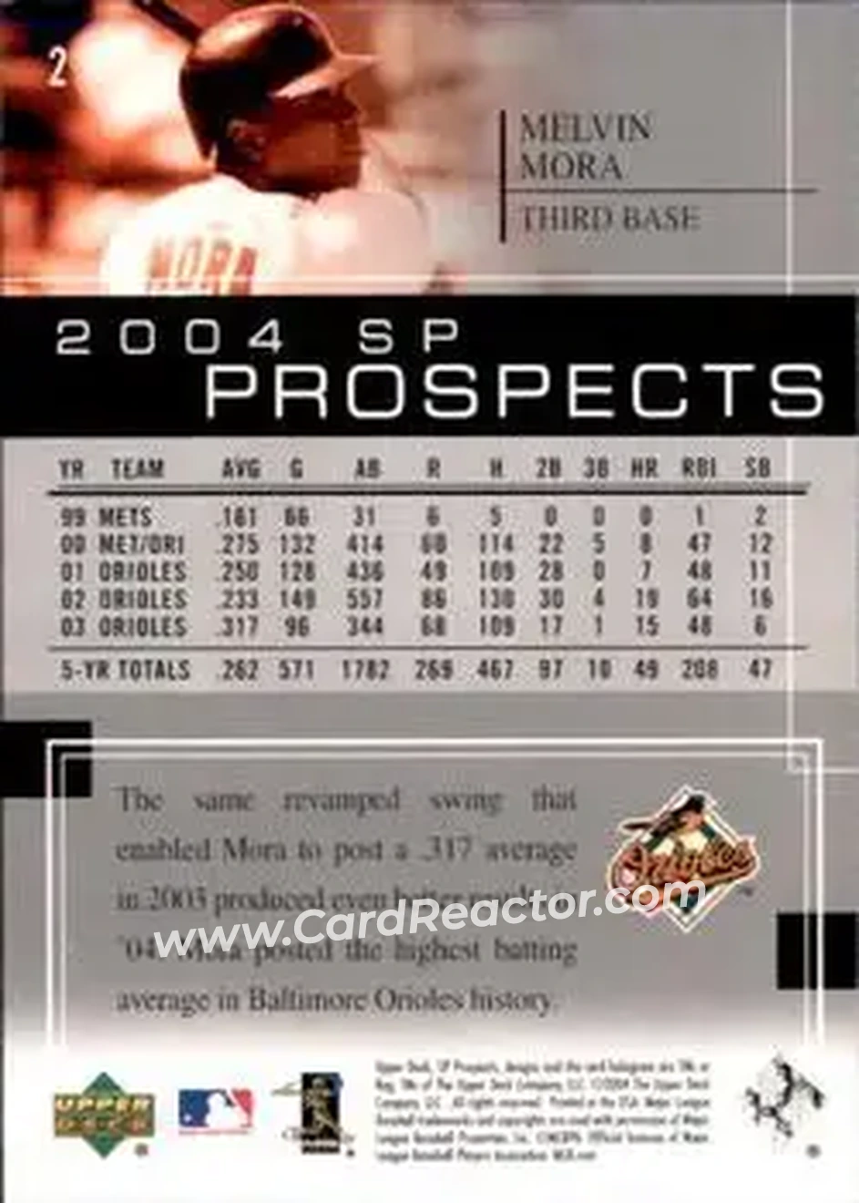 2004 SP Prospects #2 - Melvin Mora - Baltimore Orioles - Back 2004 SP Prospects #2 - Melvin Mora - Baltimore Orioles - Back