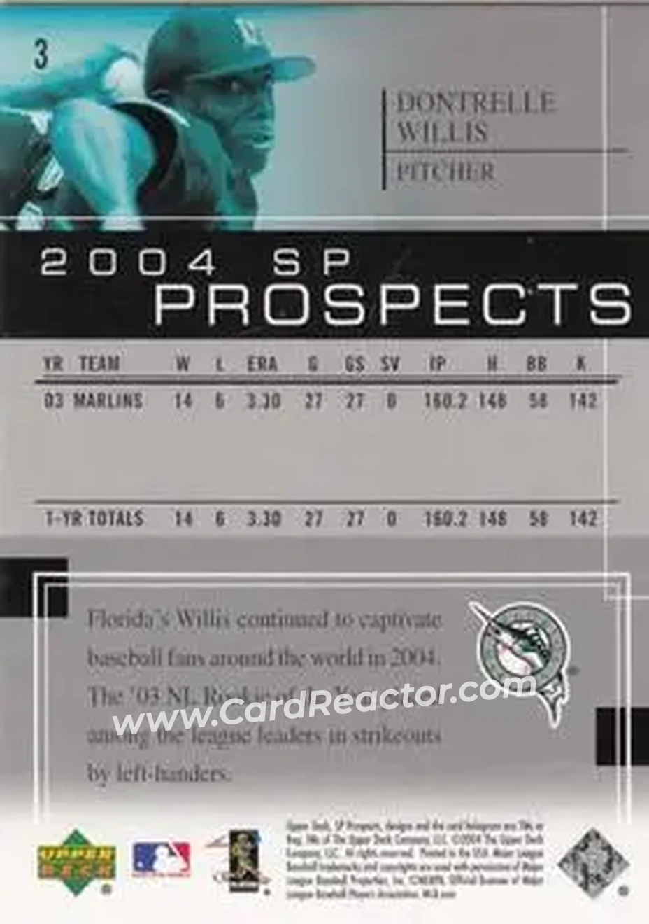 2004 SP Prospects #3 - Dontrelle Willis - Florida Marlins - Back 2004 SP Prospects #3 - Dontrelle Willis - Florida Marlins - Back
