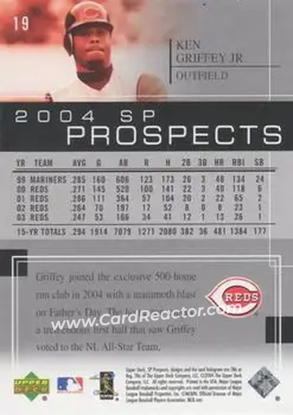 2004 SP Prospects #19 - Ken Griffey Jr. - Cincinnati Reds - Back 2004 SP Prospects #19 - Ken Griffey Jr. - Cincinnati Reds - Back