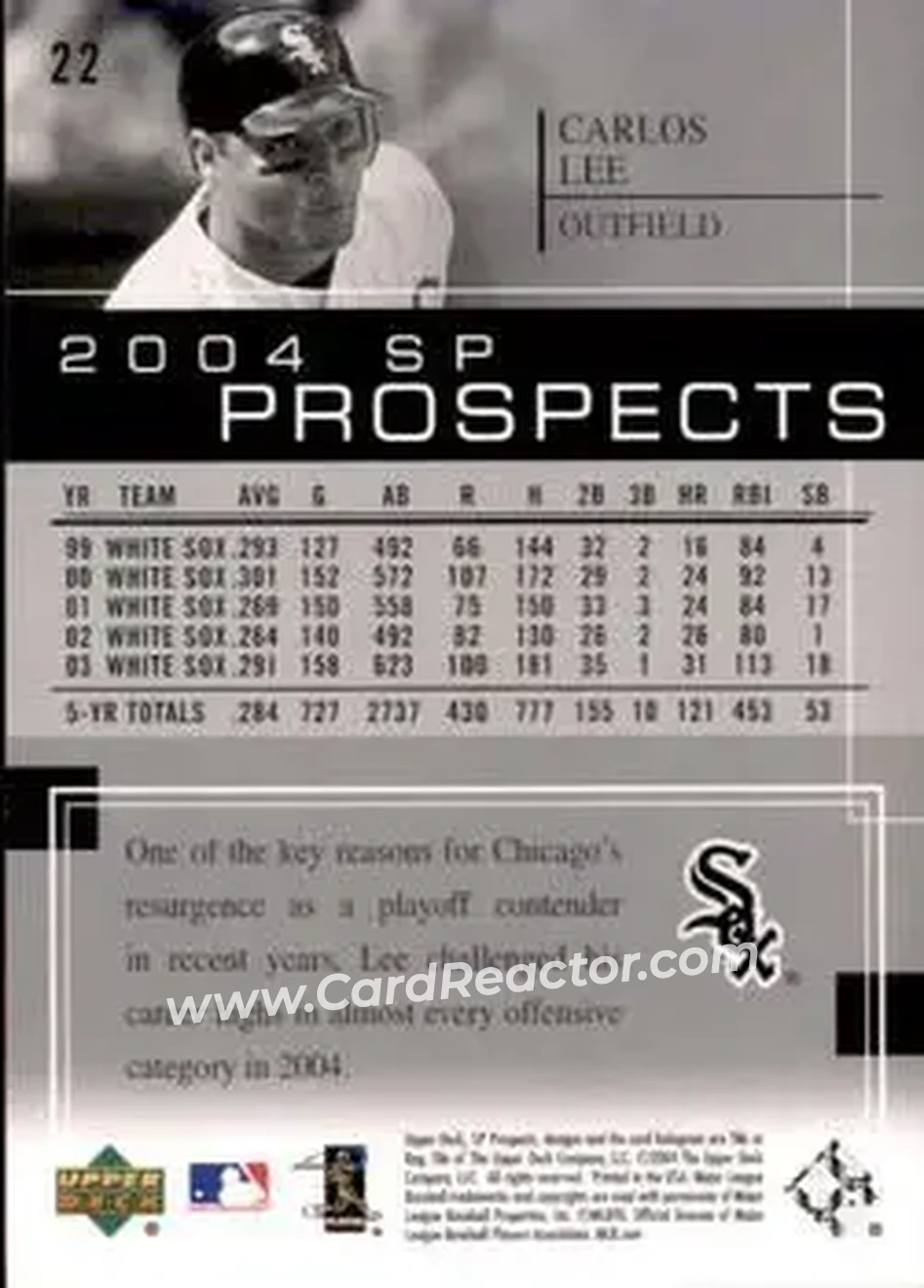 2004 SP Prospects #22 - Carlos Lee - Chicago White Sox - Back