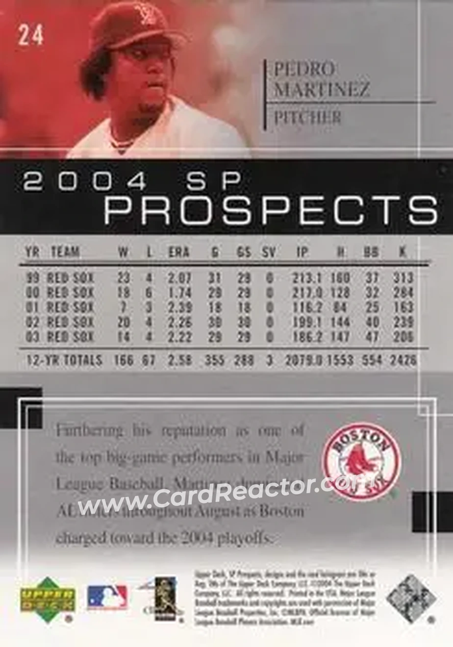 2004 SP Prospects #24 - Pedro Martinez - Boston Red Sox - Back