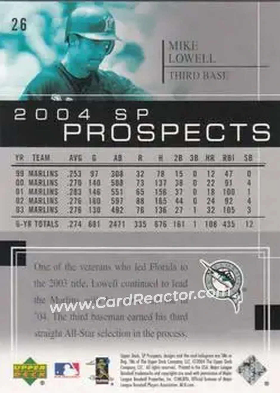 2004 SP Prospects #26 - Mike Lowell - Florida Marlins - Back