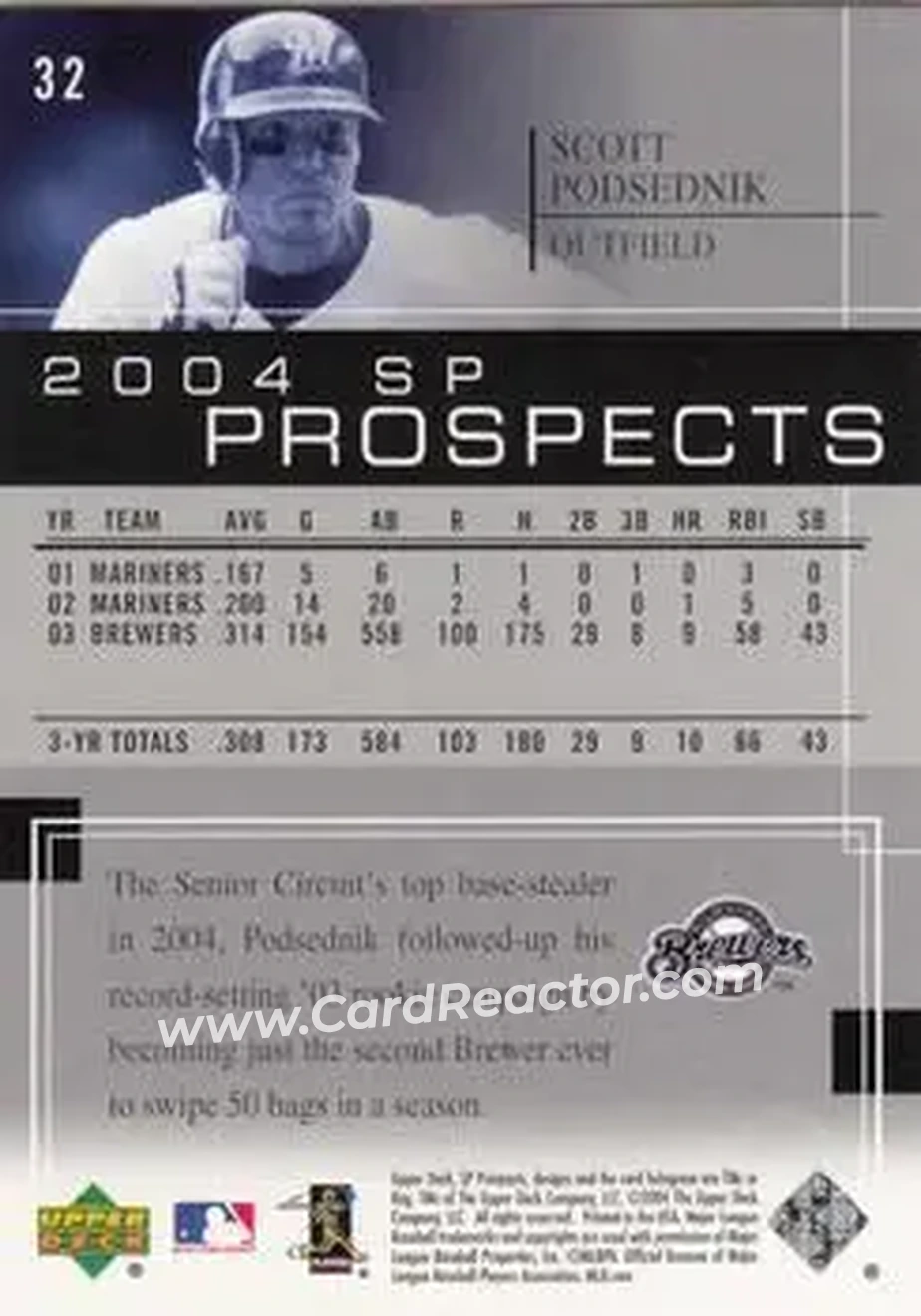 2004 SP Prospects #32 - Scott Podsednik - Milwaukee Brewers - Back