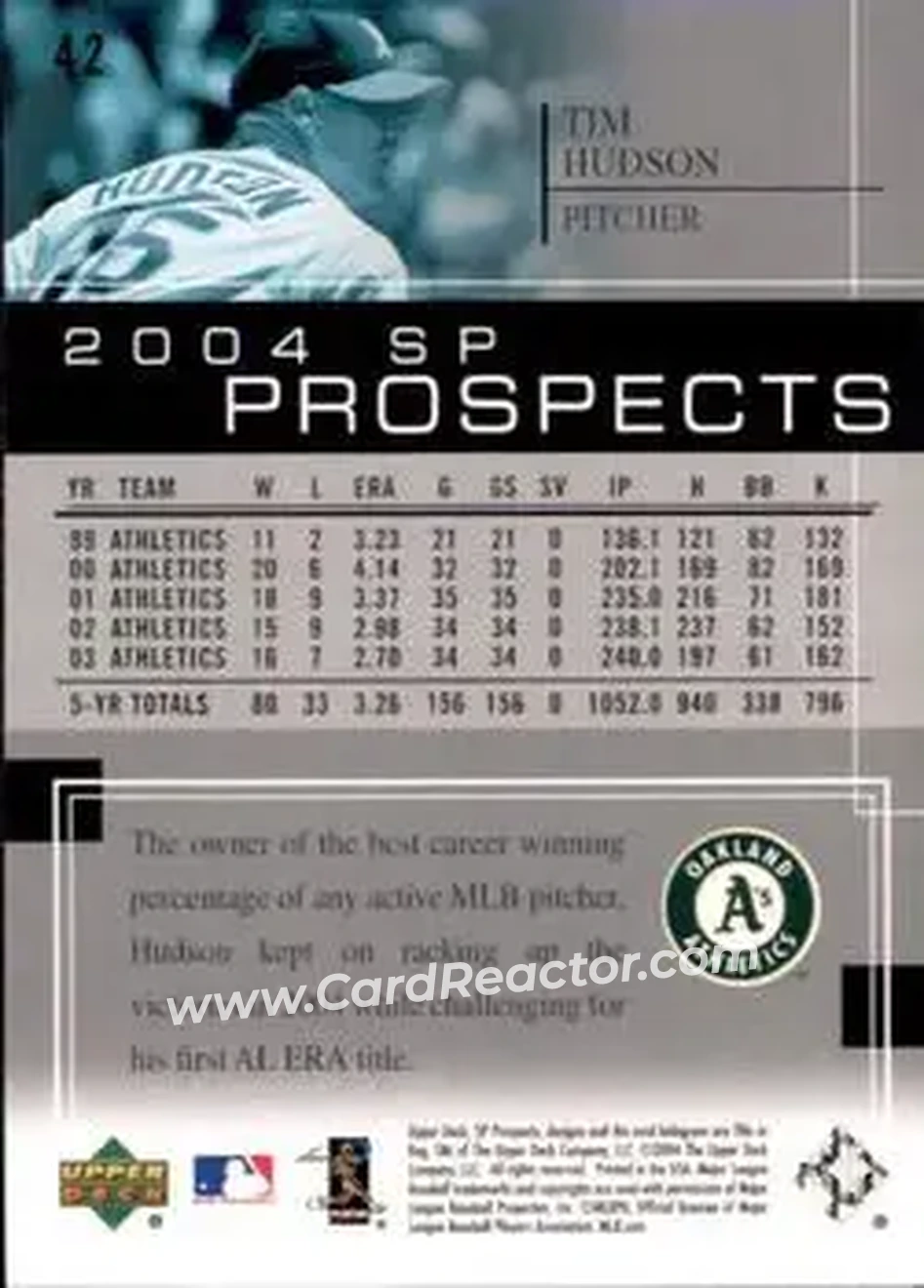2004 SP Prospects #42 - Tim Hudson - Oakland Athletics - Back