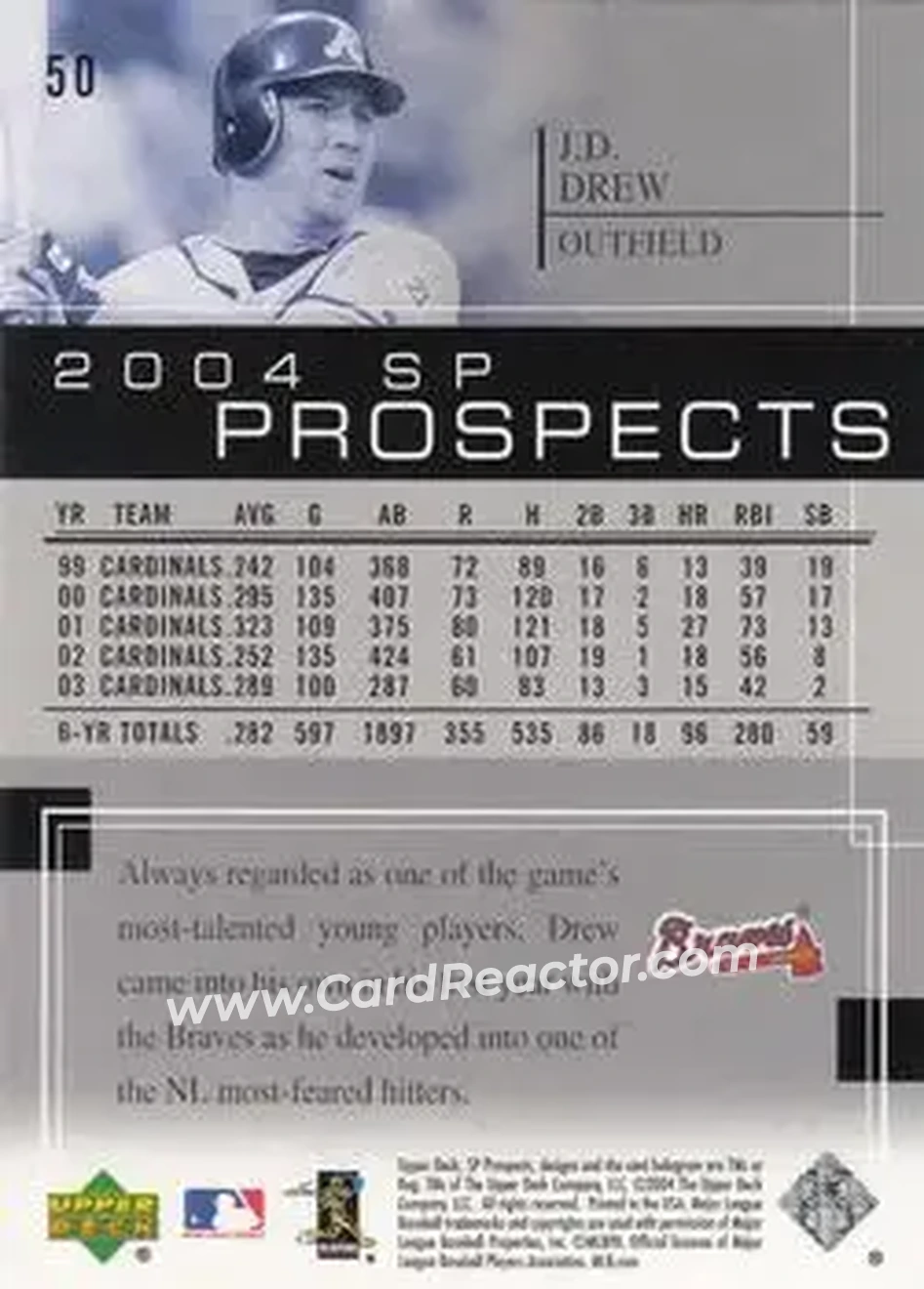 2004 SP Prospects #50 - J.D. Drew - Atlanta Braves - Back