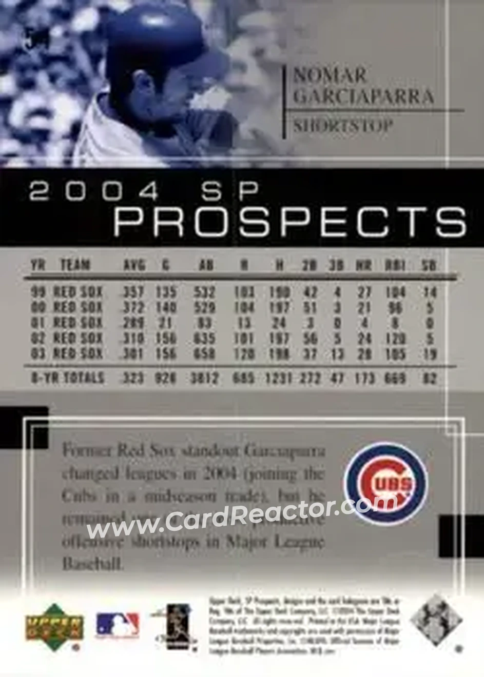 2004 SP Prospects #54 - Nomar Garciaparra - Chicago Cubs - Back
