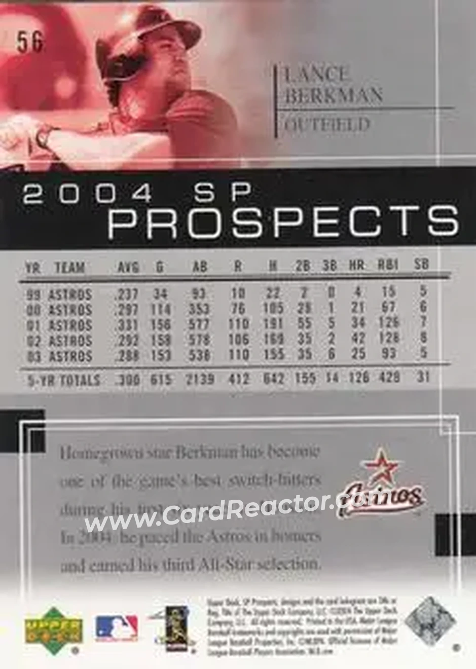 2004 SP Prospects #56 - Lance Berkman - Houston Astros - Back