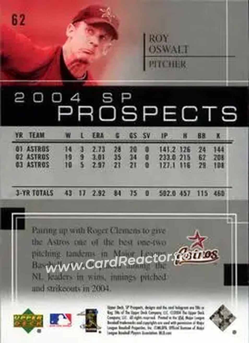2004 SP Prospects #62 - Roy Oswalt - Houston Astros - Back