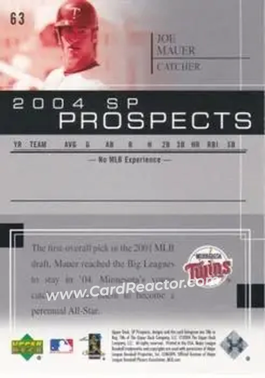 2004 SP Prospects #63 - Joe Mauer - Minnesota Twins - Back