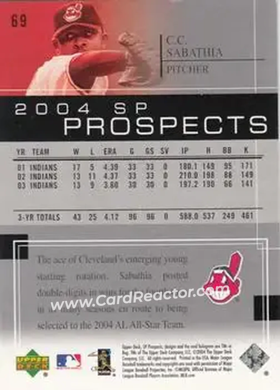 2004 SP Prospects #69 - CC Sabathia - Cleveland Indians - Back 2004 SP Prospects #69 - CC Sabathia - Cleveland Indians - Back