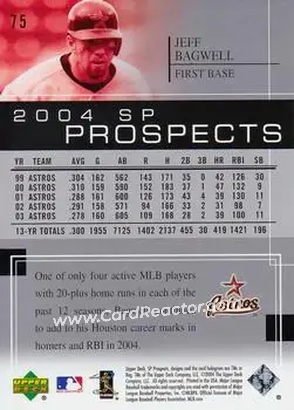 2004 SP Prospects #75 - Jeff Bagwell - Houston Astros - Back