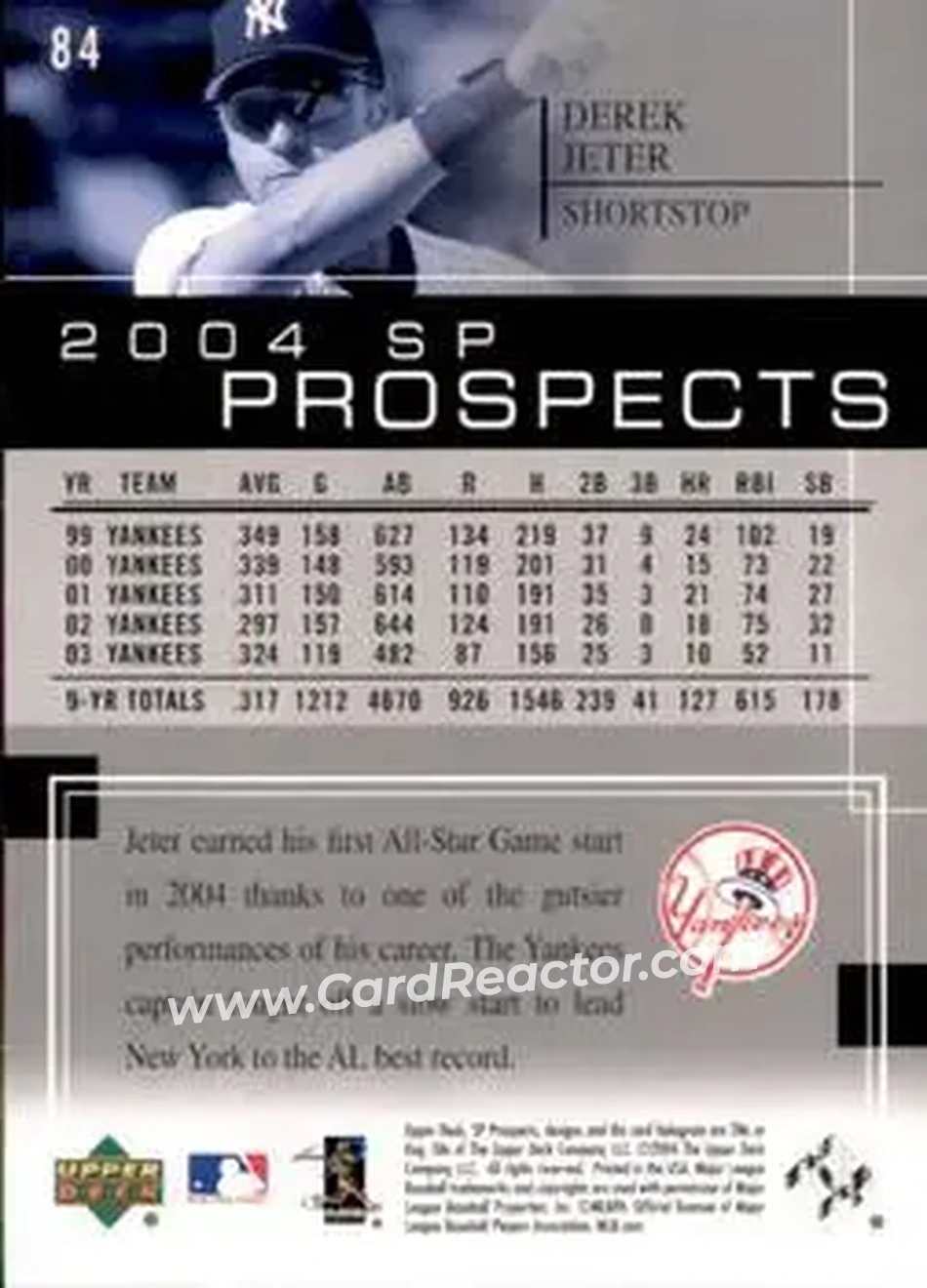 2004 SP Prospects #84 - Derek Jeter - New York Yankees - Back