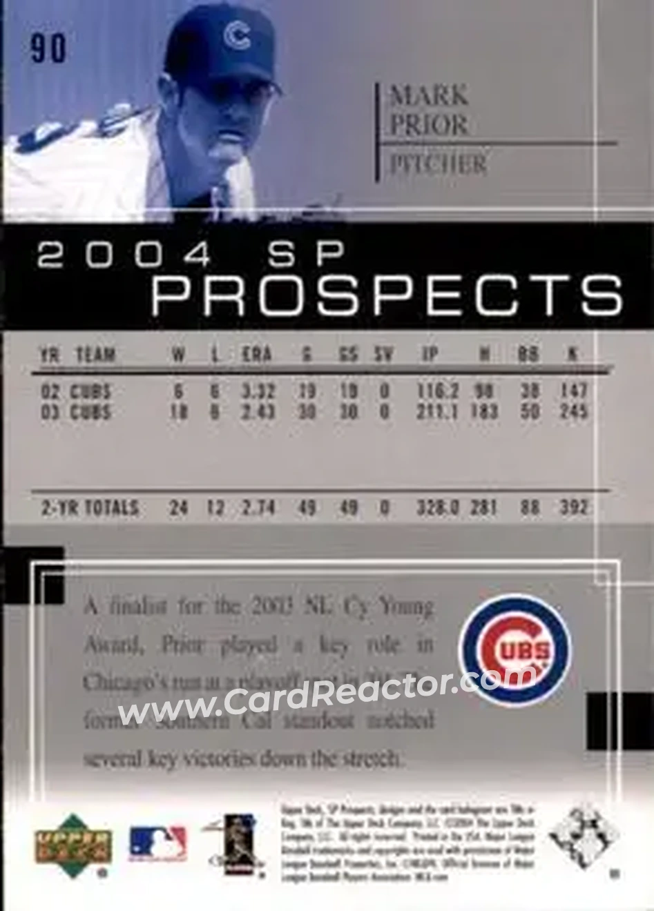 2004 SP Prospects #90 - Mark Prior - Chicago Cubs - Back