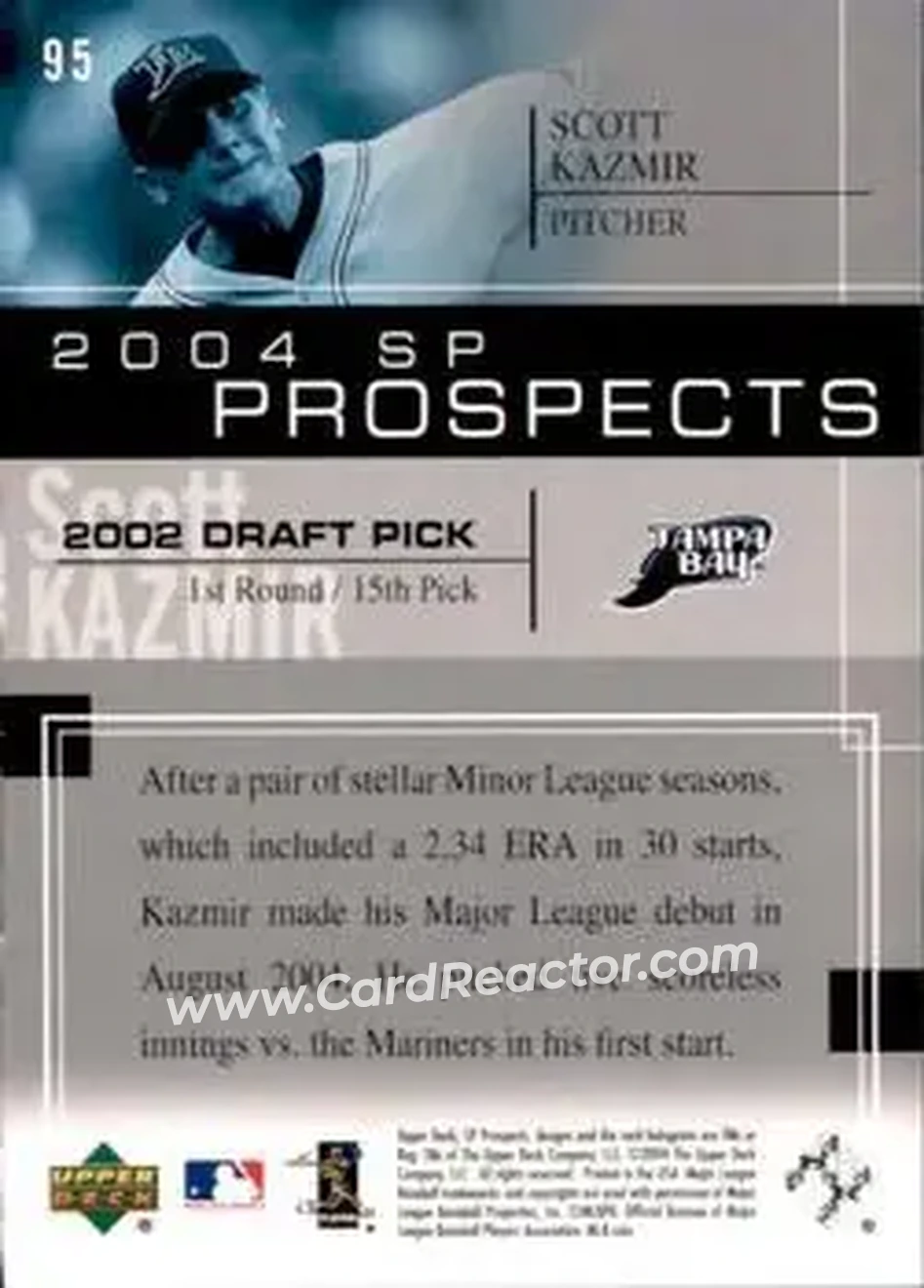 2004 SP Prospects #95 - Scott Kazmir - Tampa Bay Devil Rays - Back 2004 SP Prospects #95 - Scott Kazmir - Tampa Bay Devil Rays - Back
