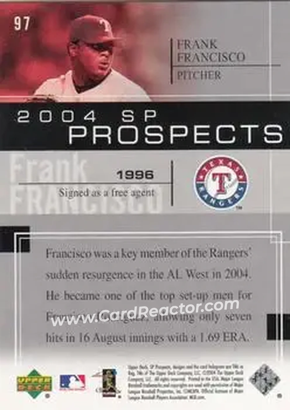 2004 SP Prospects #97 - Frank Francisco - Texas Rangers - Back