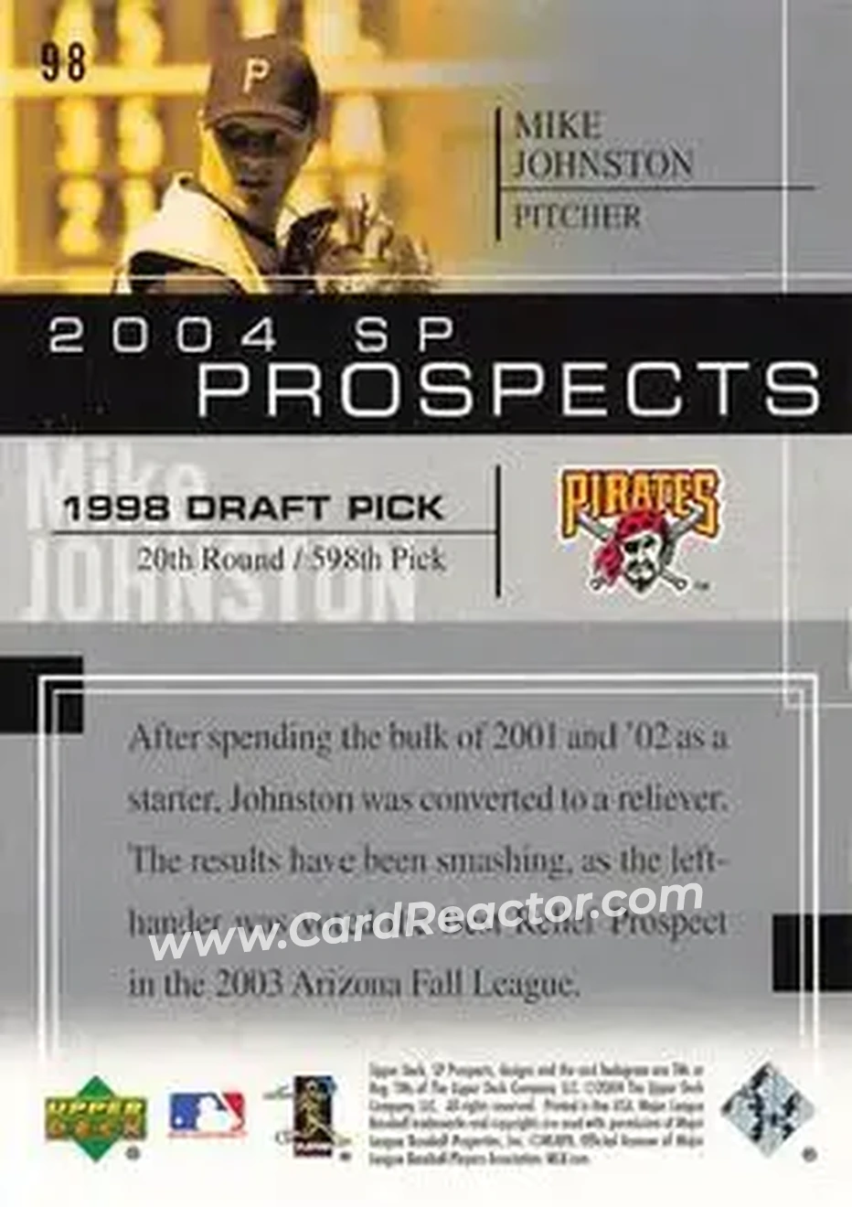 2004 SP Prospects #98 - Mike Johnston - Pittsburgh Pirates - Back 2004 SP Prospects #98 - Mike Johnston - Pittsburgh Pirates - Back