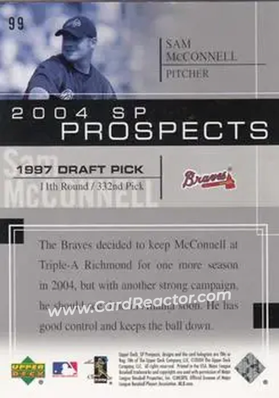 2004 SP Prospects #99 - Sam McConnell - Atlanta Braves - Back 2004 SP Prospects #99 - Sam McConnell - Atlanta Braves - Back