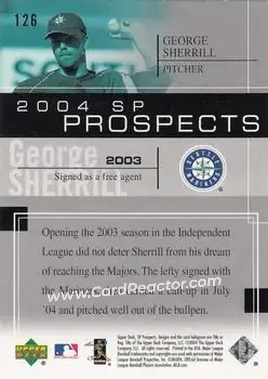 2004 SP Prospects #126 - George Sherrill - Seattle Mariners - Back