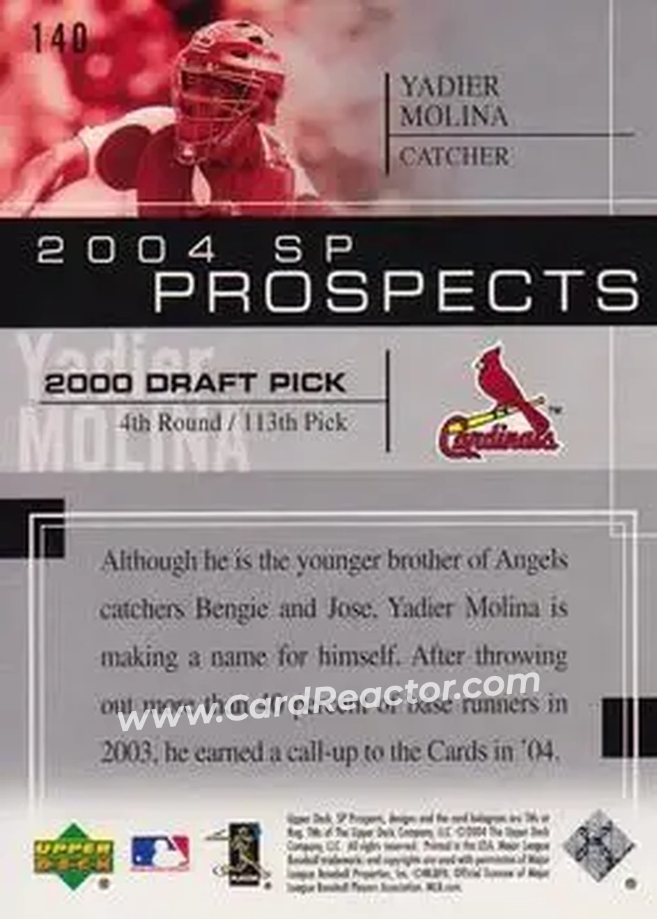 2004 SP Prospects #140 - Yadier Molina - St. Louis Cardinals - Back