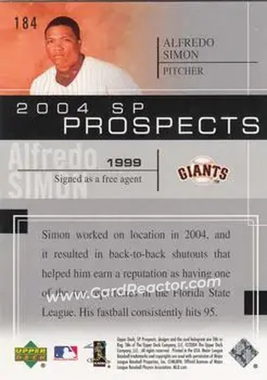 2004 SP Prospects #184 - Alfredo Simon - San Francisco Giants - Back