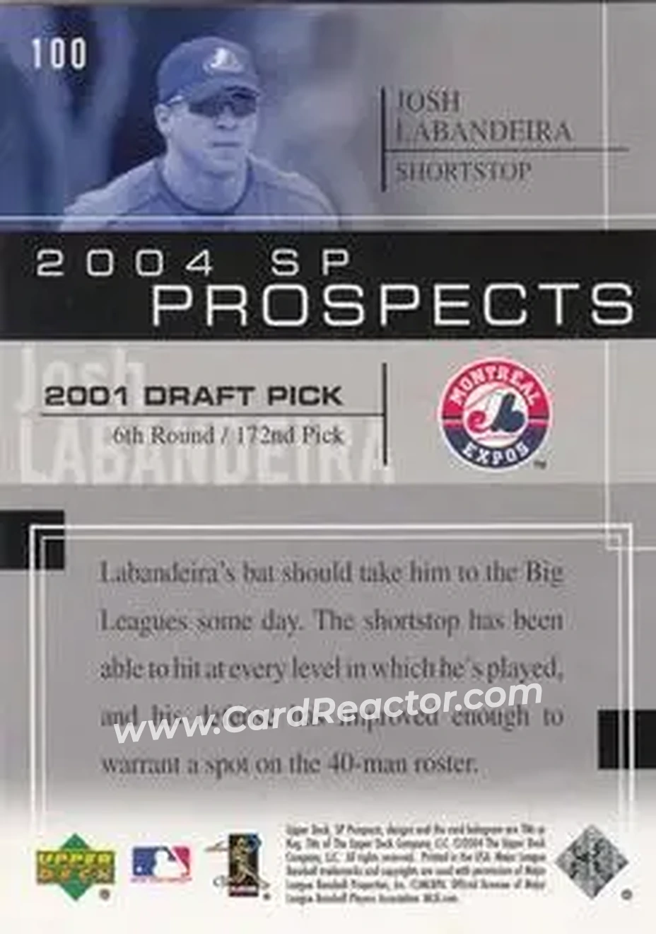 2004 SP Prospects #100 - Josh Labandeira - Montreal Expos - Back