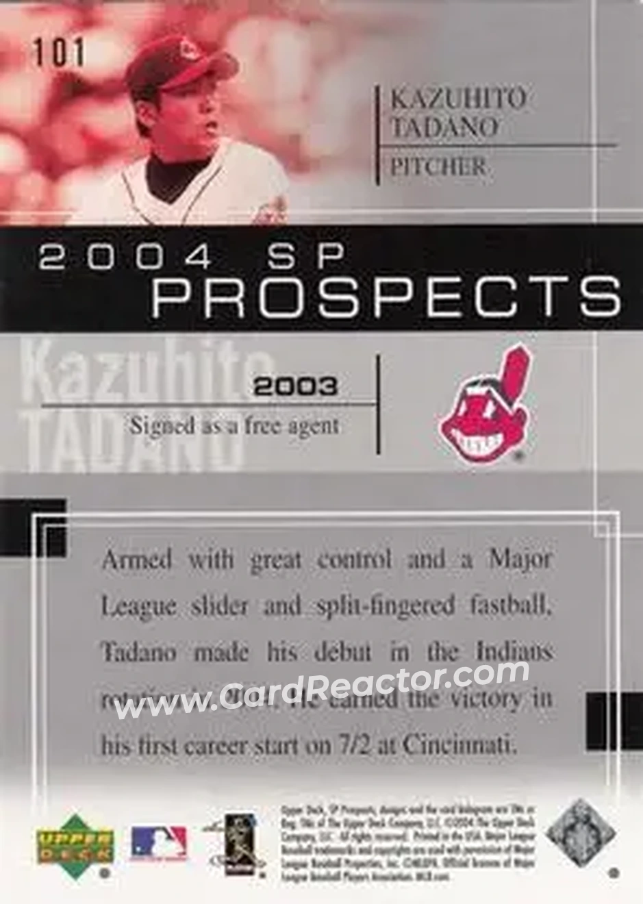 2004 SP Prospects #101 - Kazuhito Tadano - Cleveland Indians - Back