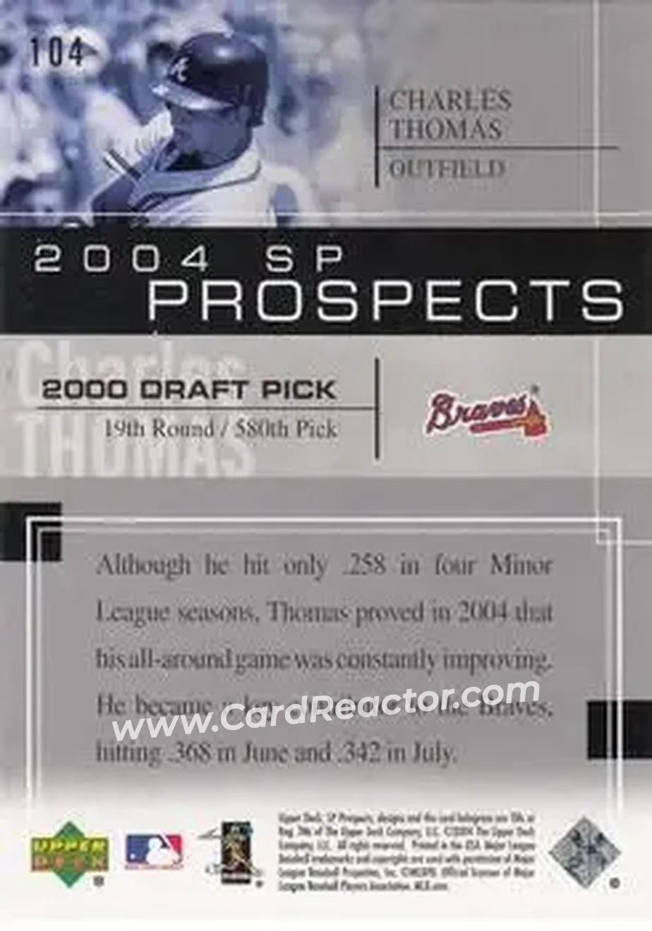 2004 SP Prospects #104 - Charles Thomas - Atlanta Braves - Back 2004 SP Prospects #104 - Charles Thomas - Atlanta Braves - Back