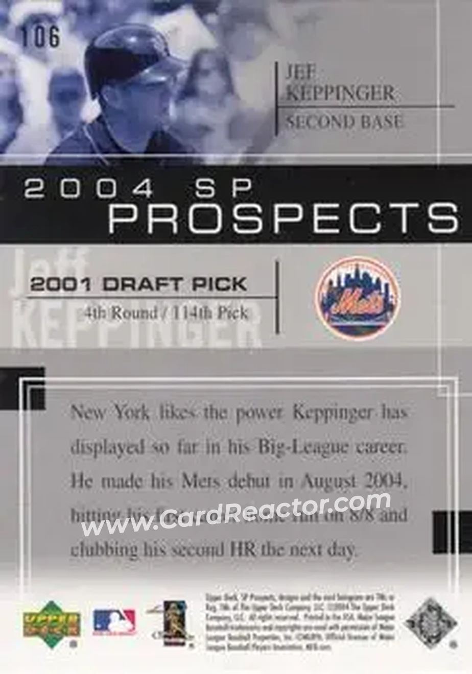 2004 SP Prospects #106 - Jeff Keppinger - New York Mets - Back