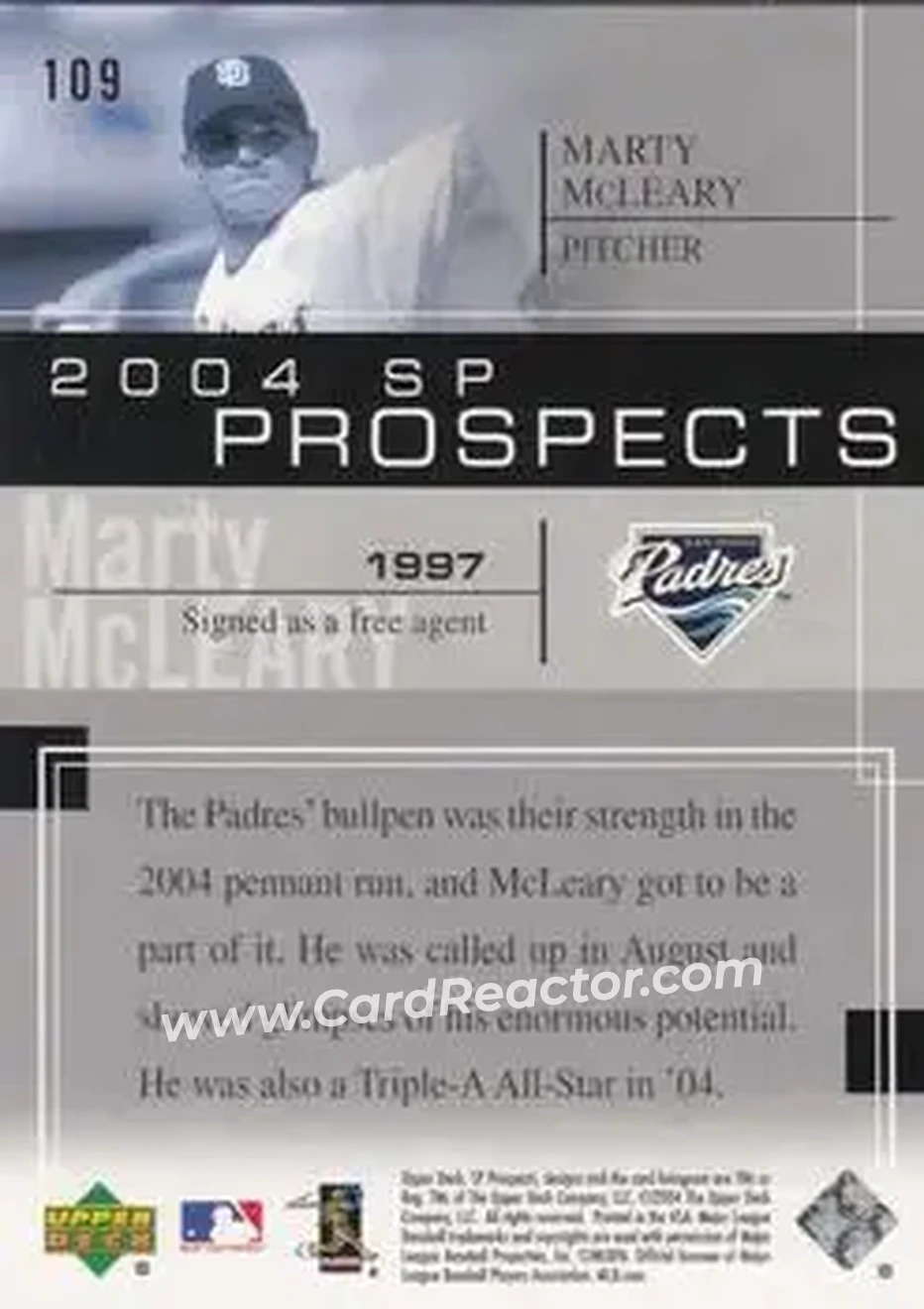 2004 SP Prospects #109 - Marty McLeary - San Diego Padres - Back