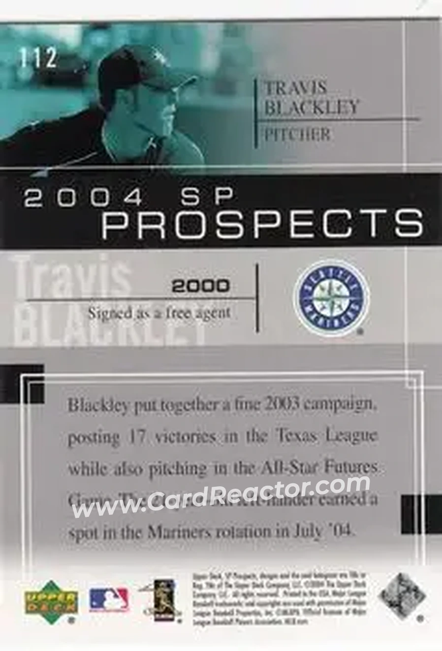 2004 SP Prospects #112 - Travis Blackley - Seattle Mariners - Back