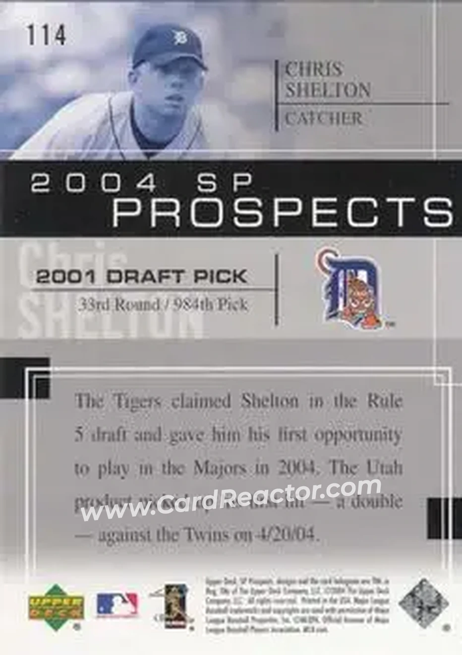 2004 SP Prospects #114 - Chris Shelton - Detroit Tigers - Back