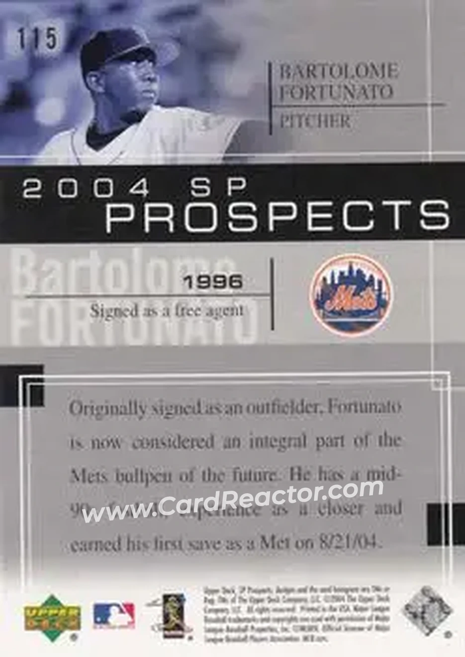 2004 SP Prospects #115 - Bartolome Fortunato - New York Mets - Back