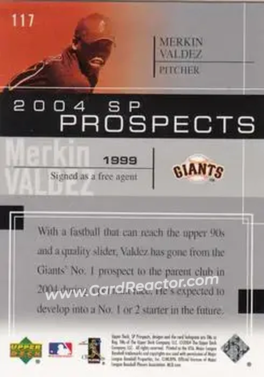 2004 SP Prospects #117 - Merkin Valdez - San Francisco Giants - Back