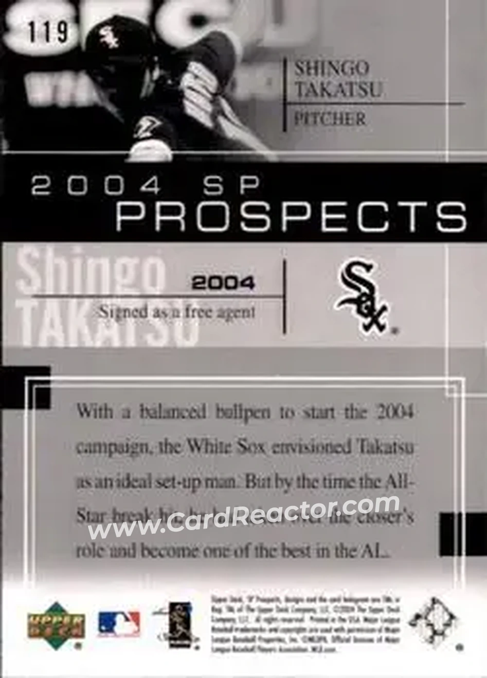 2004 SP Prospects #119 - Shingo Takatsu - Chicago White Sox - Back