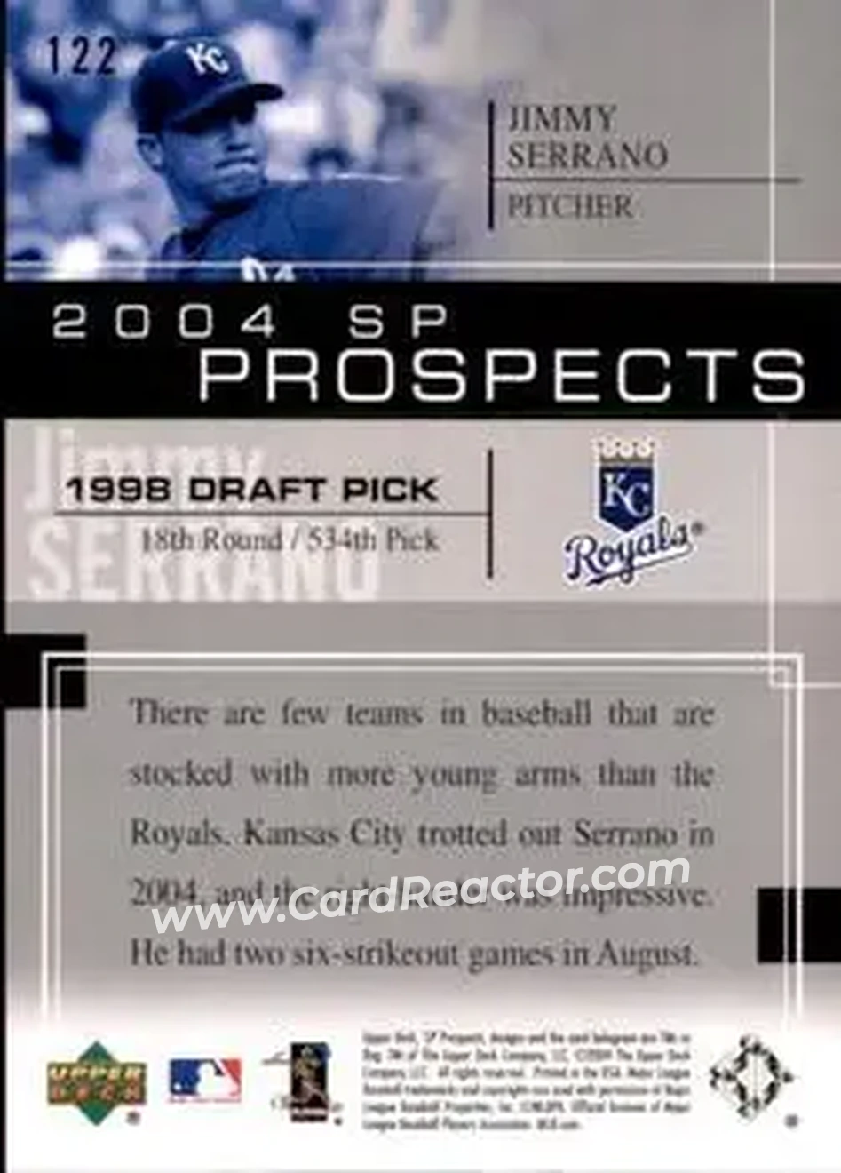 2004 SP Prospects #122 - Jimmy Serrano - Kansas City Royals - Back