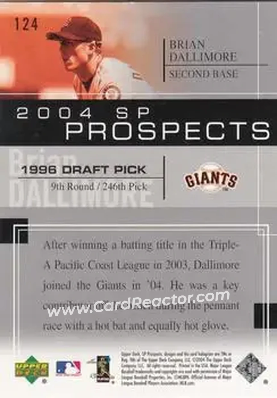 2004 SP Prospects #124 - Brian Dallimore - San Francisco Giants - Back 2004 SP Prospects #124 - Brian Dallimore - San Francisco Giants - Back