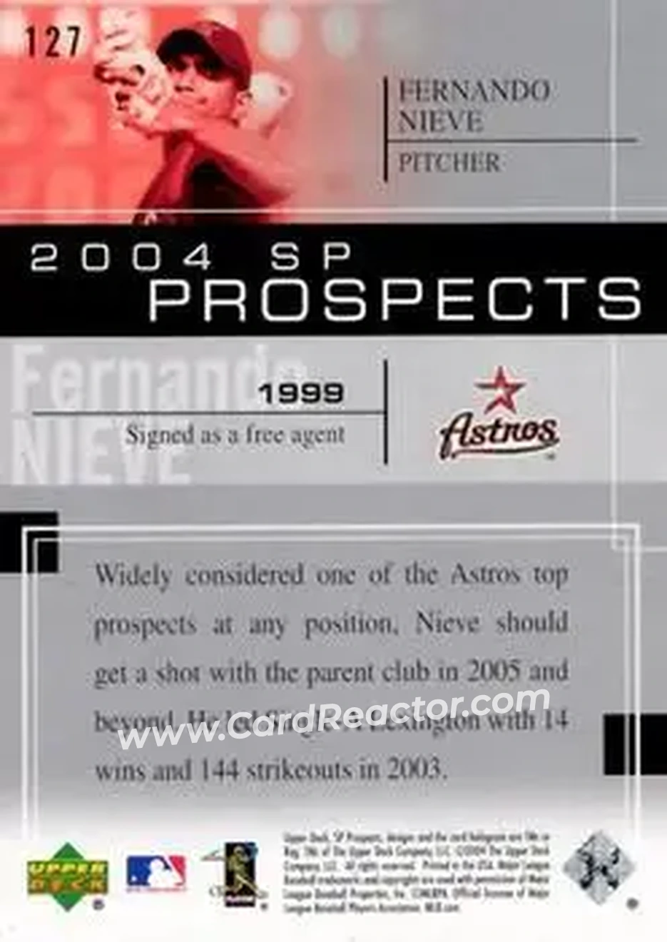 2004 SP Prospects #127 - Fernando Nieve - Houston Astros - Back
