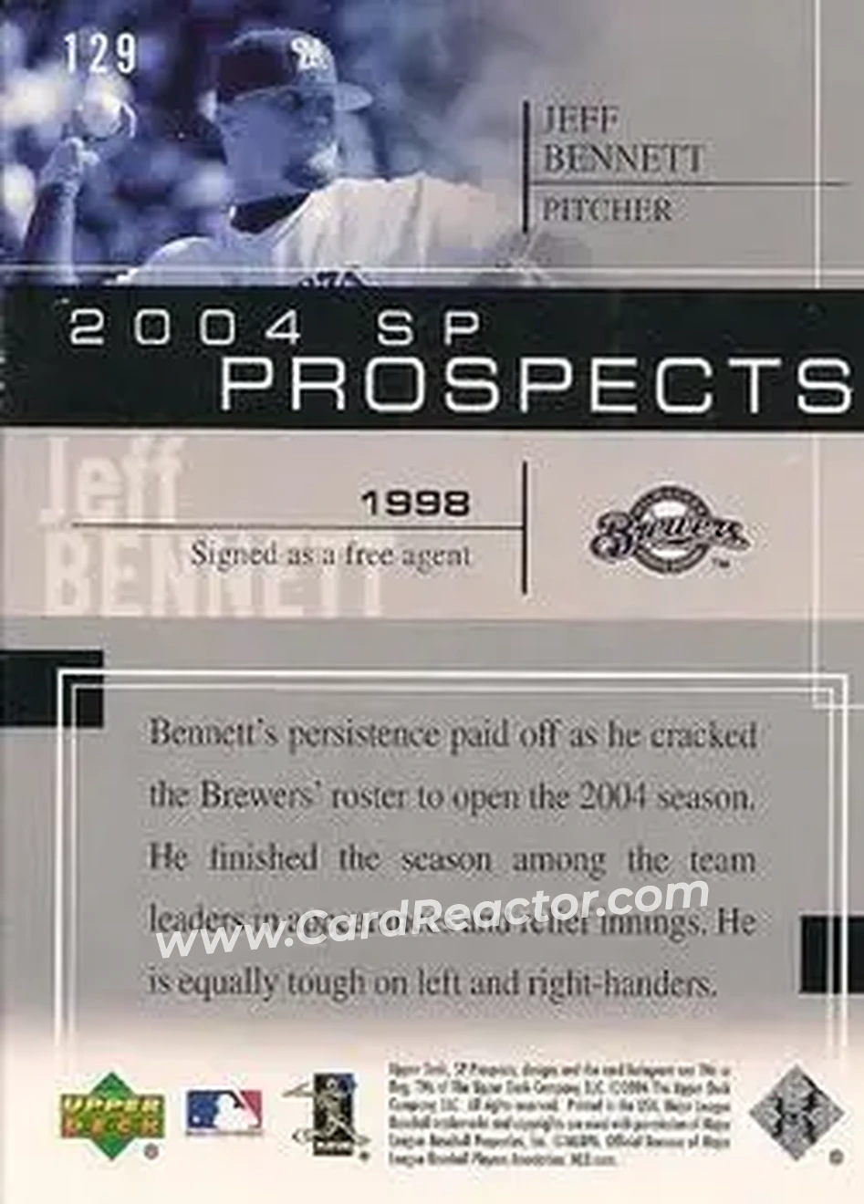 2004 SP Prospects #129 - Jeff Bennett - Milwaukee Brewers - Back