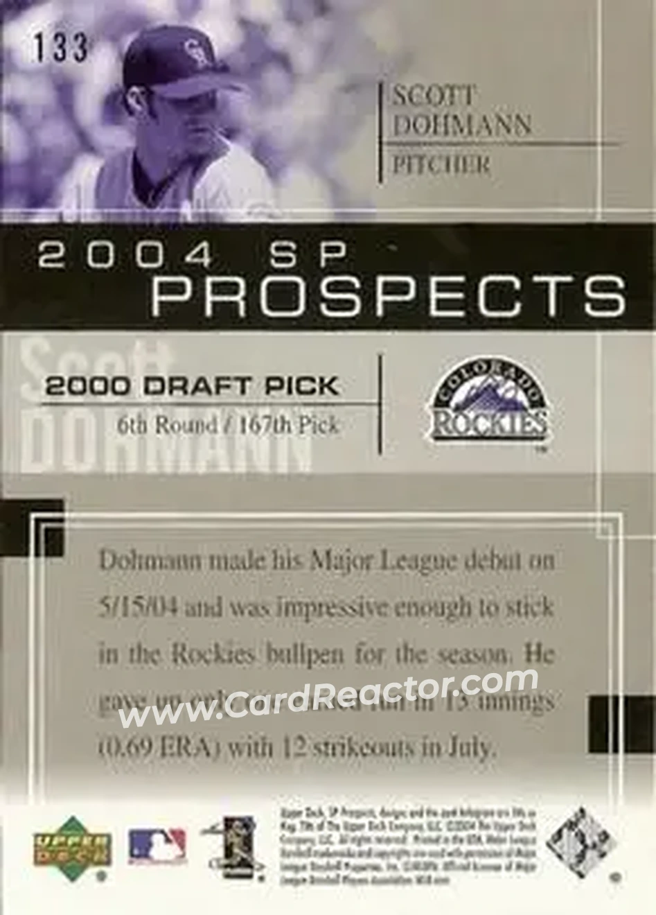2004 SP Prospects #133 - Scott Dohmann - Colorado Rockies - Back