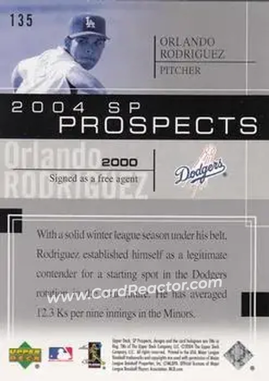 2004 SP Prospects #135 - Orlando Rodriguez - Los Angeles Dodgers - Back