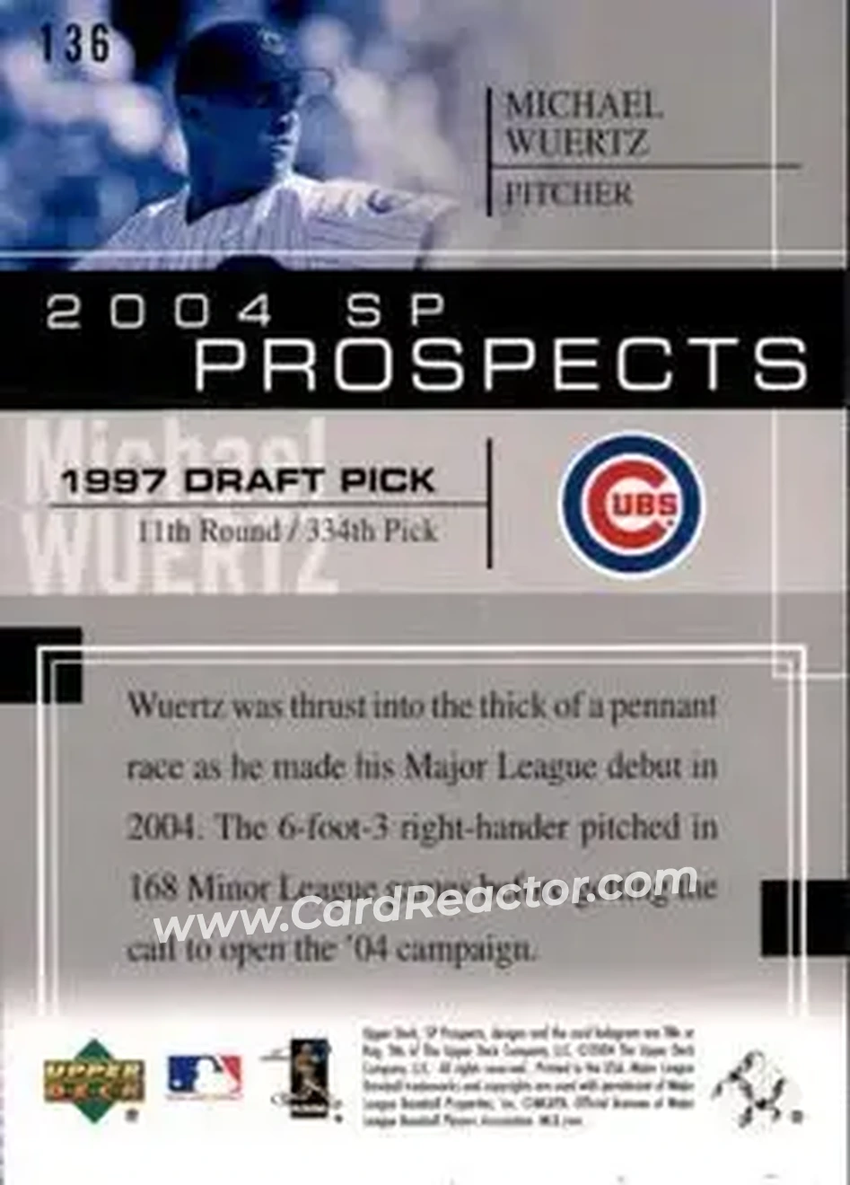 2004 SP Prospects #136 - Michael Wuertz - Chicago Cubs - Back