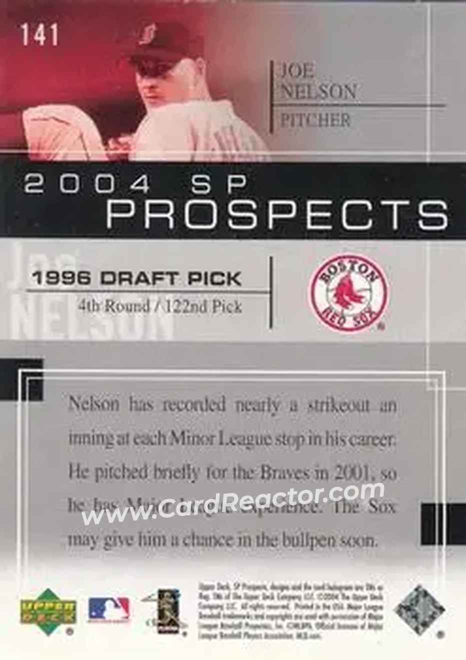 2004 SP Prospects #141 - Joe Nelson - Boston Red Sox - Back