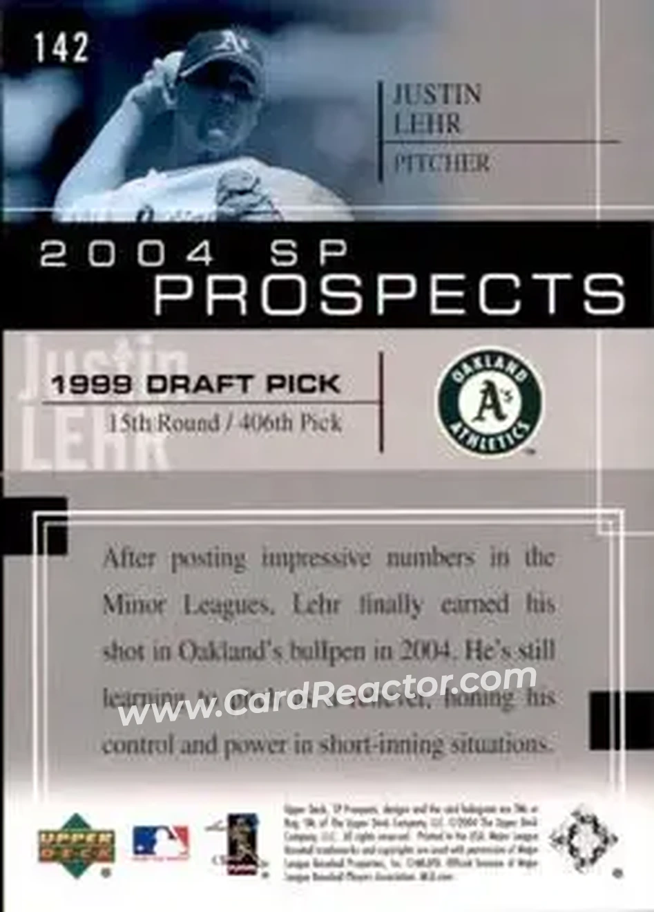 2004 SP Prospects #142 - Justin Lehr - Oakland Athletics - Back