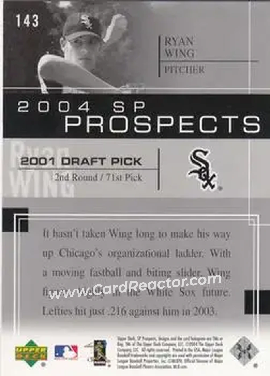 2004 SP Prospects #143 - Ryan Wing - Chicago White Sox - Back