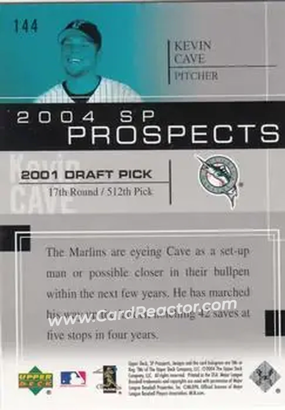 2004 SP Prospects #144 - Kevin Cave - Florida Marlins - Back