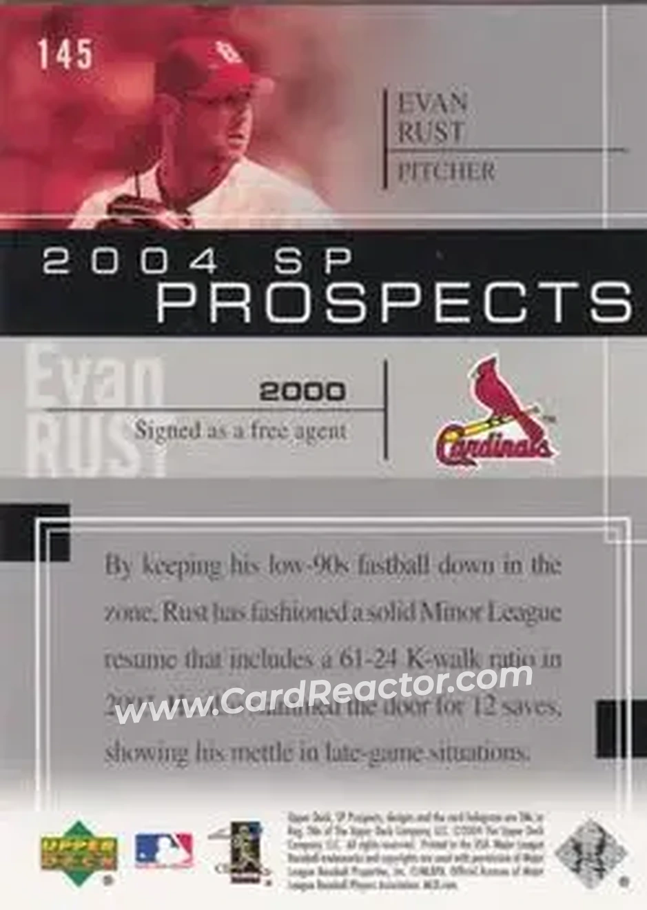 2004 SP Prospects #145 - Evan Rust - St. Louis Cardinals - Back