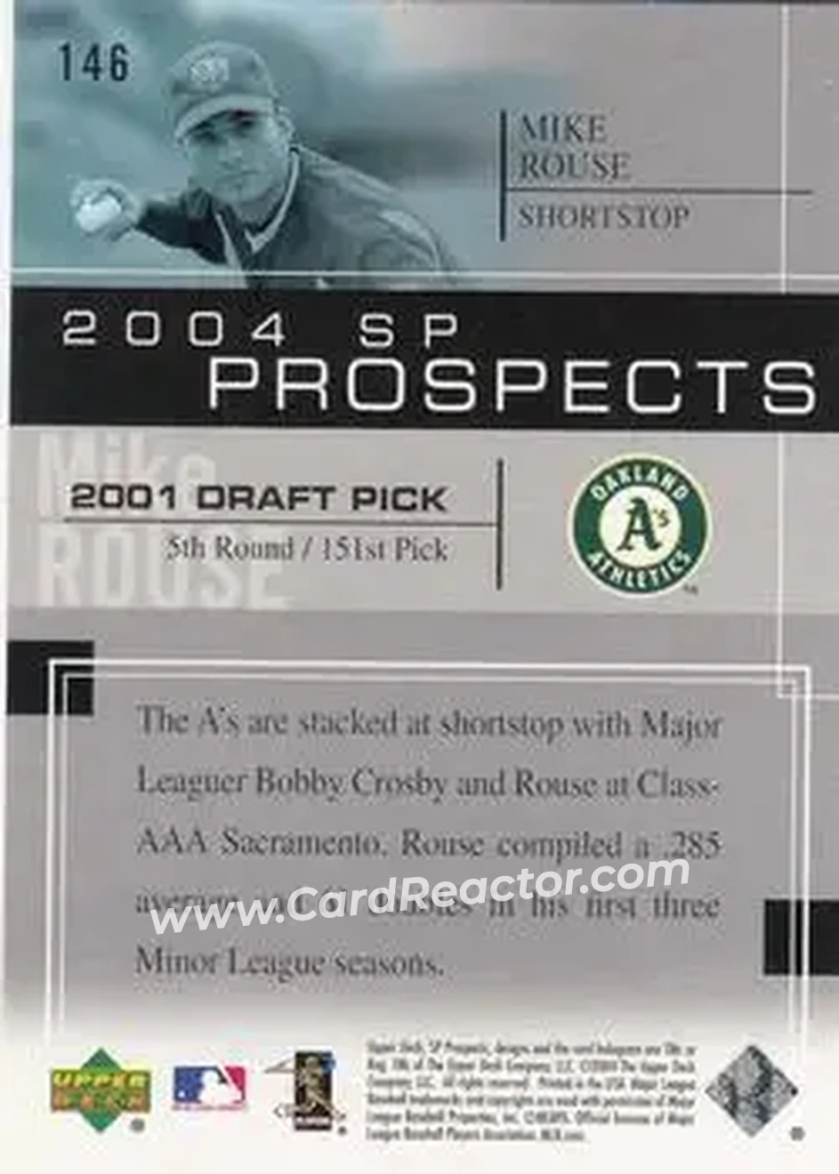 2004 SP Prospects #146 - Mike Rouse - Oakland Athletics - Back