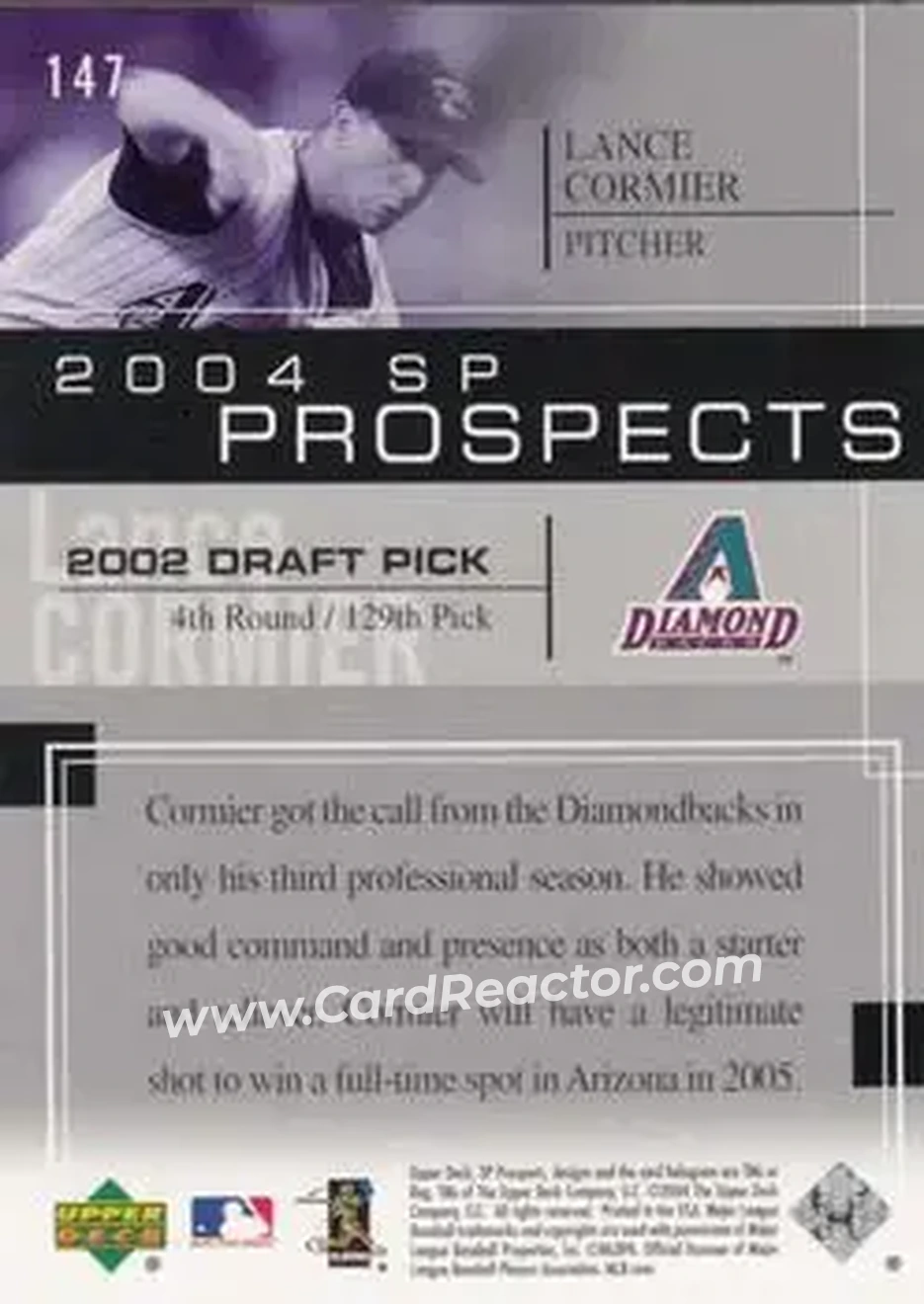 2004 SP Prospects #147 - Lance Cormier - Arizona Diamondbacks - Back