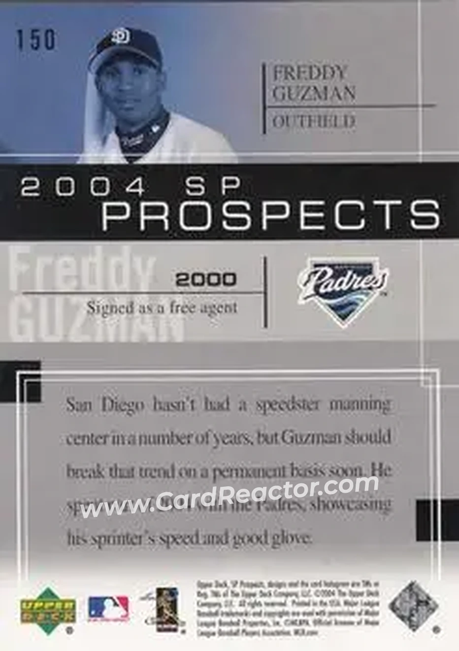 2004 SP Prospects #150 - Freddy Guzman - San Diego Padres - Back